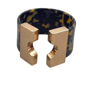 Tortoise shell and Gold Tone Wide Cuff Bracelet